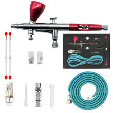 YUNLUN Airbrush Kit Dual Action Spray Gun, Air Brush For Painting Set With 0.3, 0.2, 0.5mm Needles/Nozzles/Air Cap, 1/3 Oz Paint Cup, Air Hose, For  Nail, Makeup, Model, Art Hobby Paintin - Đỏ - Xem 6