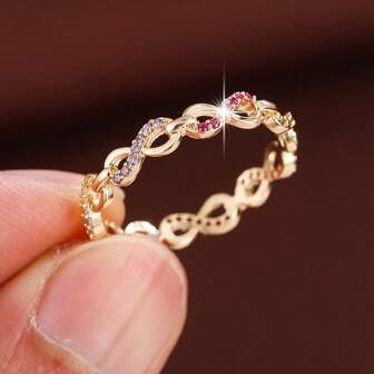 1 pieza Anillo de moda con diseño minimalista de figura 8 y circonita cúbica incrustada para mujeres