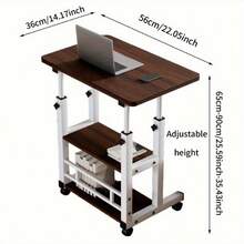 3-Tier Metal Folding Desk With Wheels & Storage Shelf, Height Adjustable & Expandable Desktop, For Laptop, Study, Office Work, Rolling Computer Table For Bedroom, Living Room, Home Office - 4 bánh xe màu trắng - Xem 2