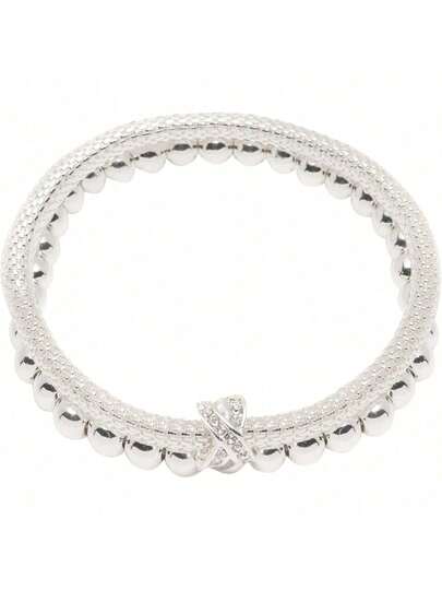 TendenciaNINE WEST - Pulsera elástica de 2 Filas, Color PlateadoCalidad premium