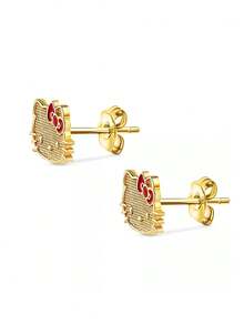 SANRIO 1 Đôi bông tai Hello Kitty mạ vàng 18k bằng thép không gỉ, đính nơ men đỏ, quà tặng cho nữ và thiếu niên. - Loại bướm - Xem 4