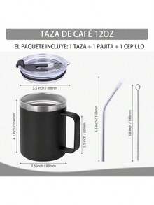 Volhoply - Taza de café con asa de acero inoxidable y aislamiento hermético, con tapa corrediza y popote, mantiene el frío y el caliente, tazas de campamento, 2 piezas, 355 ml, blanco - Negro - Ver 2