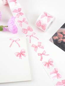 500pcs/Roll Pink And Black Bow Pattern Stickers,16pcs Pattern Office Stationery Decorative Label Stickers, Valentine's Day And Mother's Day Gift Decoration Stickers