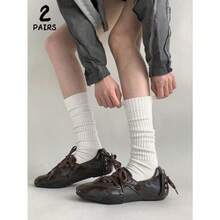 1 Calf Socks, Warm Long Socks Suitable For Daily Wear With Leather Shoes, Autumn/Winter - 黑白兩件套 - 查看 4