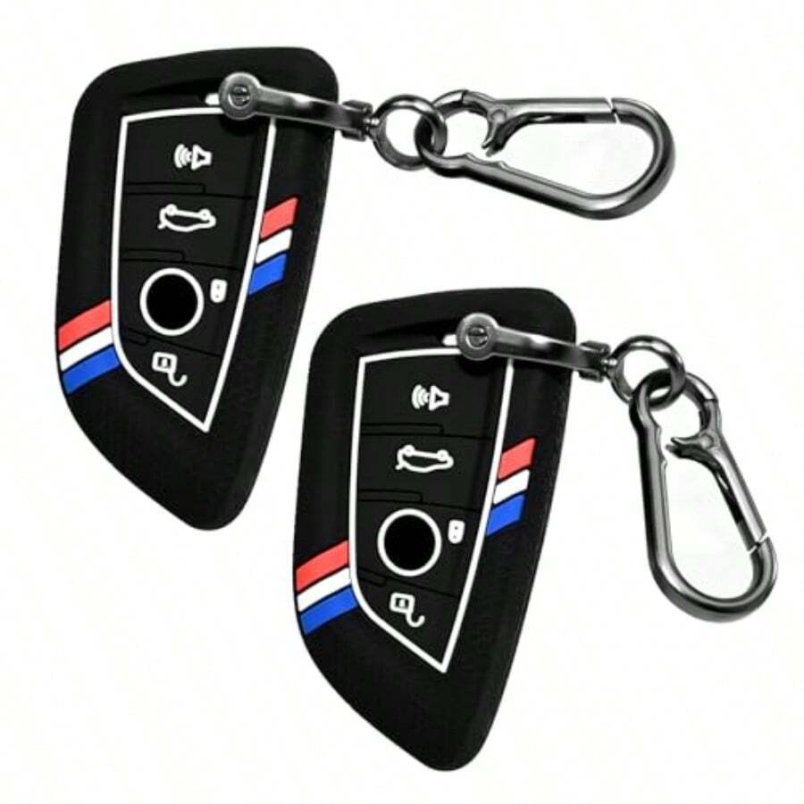 Striped  Key Cover Key Protector Shell Case With Keychain For BMW 2 4 5 6 7 Series X1 X2 X3 X4 X5 X6 M M8 M7 M6 M5 M4 M3 M2 M1 430i 340i 840i 2015-2023 Models (2Pack) - 2Pack - View 1