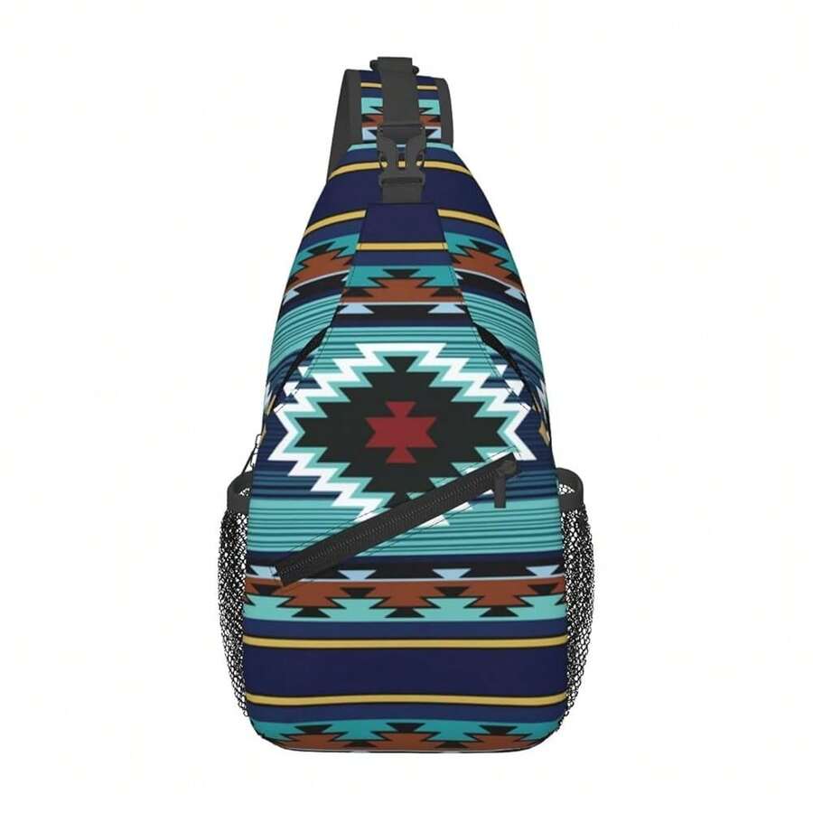 Southwest Sling Bag For Women Crossbody Bag Turquoise Striped Geometry Print Sling Backpack For Men Design Shoulder Bag Gym Sports Travel HiFKing Daypack - 藍綠色 - 查看 1