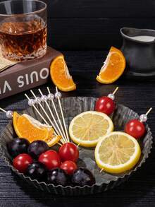 200 piezas de palillos de cóctel con cuentas blancas/rosas/doradas/plateadas, pinchos de bambú para barbacoa, tenedores de fruta de hotel, palitos de bambú con lazos verdes, pinchos para probar hamburguesas y salmón, palillos de bambú para aperitivos y cócteles de frutas, para fiestas, banquetes, charcutería, decoración - adecuados para bodas, cocina, barbacoas en la playa, picnics, restaurantes, Año Nuevo, Festival de Primavera - Blanco - Ver 3