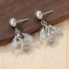 Mini Dragon Pendant Earrings, Dragon Shaped Earrings For Women - Silver - View 7
