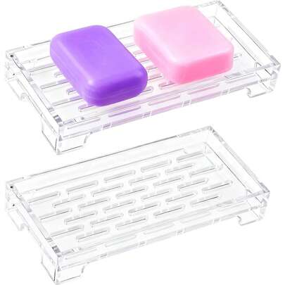 Acrylic Self-Draining Soap Box, A Soap Holder That Can Hold 3 Bars Of Soap With Drainage Function. Suitable For Bathrooms And Kitchens. Keeps Soap Bars Dry And Clean, Easy To Clean.