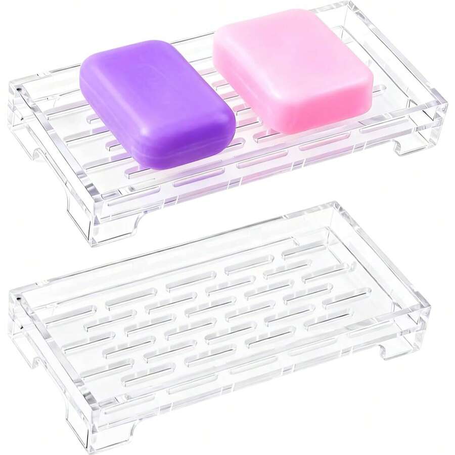 Acrylic Self-Draining Soap Box, A Soap Holder That Can Hold 3 Bars Of Soap With Drainage Function. Suitable For Bathrooms And Kitchens. Keeps Soap Bars Dry And Clean, Easy To Clean. - Multicolor - View 1