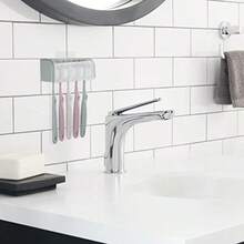5 Slots Wall Mount Toothbrush Holder With Cover Self Adhesive Toothbrush Storage Organizer For Shower Toothbrush Hanger With Automatic Toothpaste Squeezer Dispenser - 藍色 - 查看 6