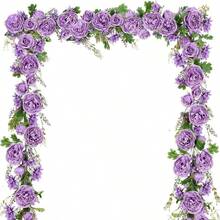 2Pack Artificial Peony Flower Garland - Silk Peony Garland With White Flowers Wedding Party Table Decoration, 6ft/Strand - 紫藤 + 2 - 查看 1