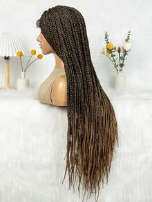 A ANYTIME Perruque avec tresses frontales en dentelle, perruque tressée en fibre synthétique légère brun clair - Tabac - Voir 6