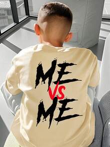 Tween Boy Casual Daily Commute Fashion Street Letter Print Loose Fit T-Shirt, Summer - Apricot - View 1