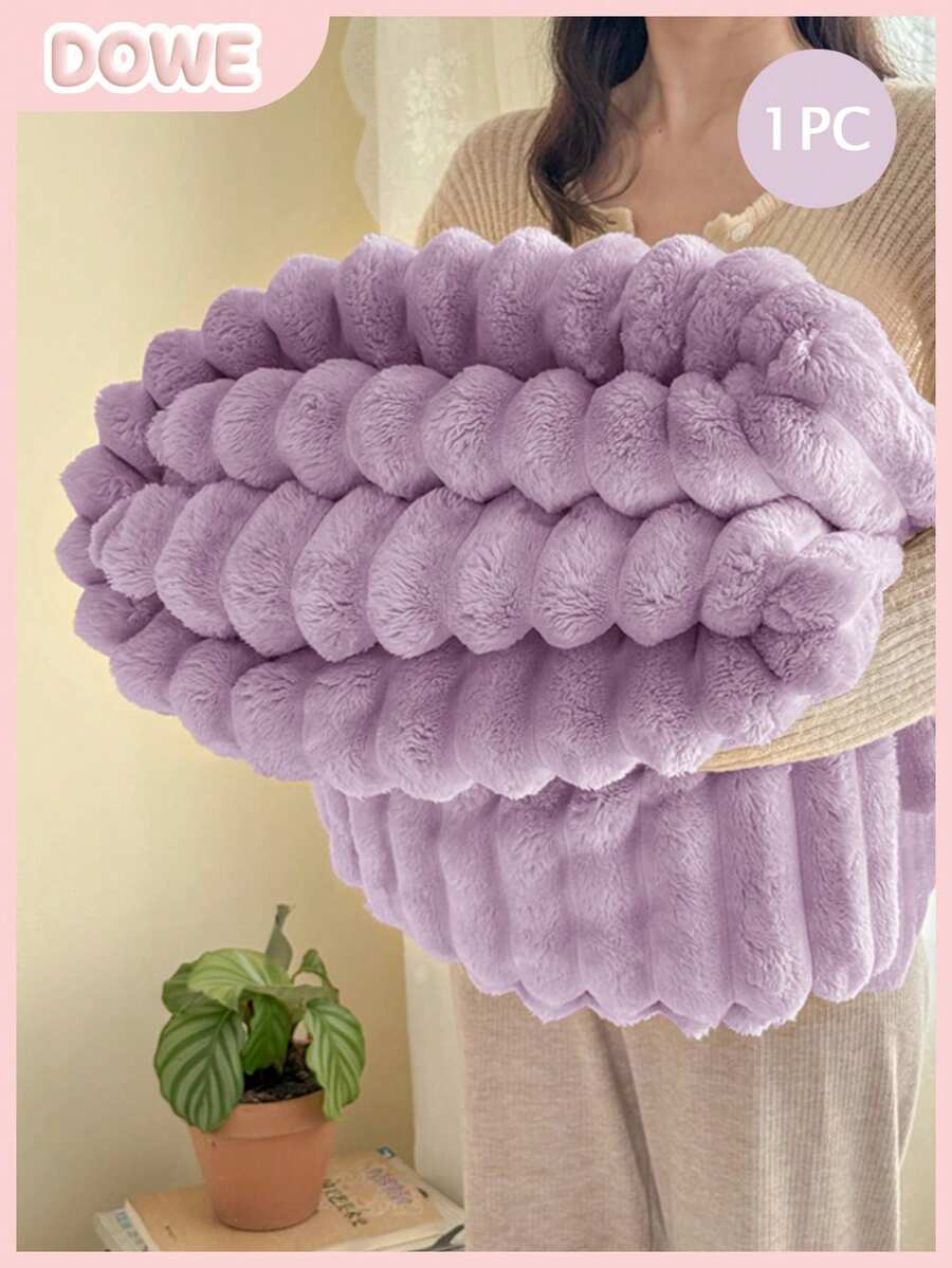 1件装奢华双面仿毛皮毯 - 柔软条纹法兰绒，温暖舒适，适合午睡、办公、露营、沙发等场合 - 多功能涤纶床罩，完美的圣诞礼物