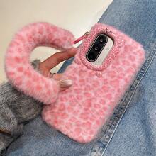 2025 New Plush Cartoon Cute Leopard Print Wristband Phone Case Compatible With Apple 11 12 13 14 15 16 17 Air Pro Max, Galaxy S23 S24 S25 S26 Plus Ultra, A14 A15 A16 A17 A05S A35 A26 A36 A56 A54 A55 A56 4G/5G, Shockproof Soft TPU Protective Cover With Lanyard - Hot Pink - View 7