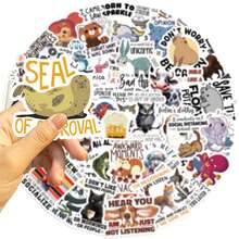 50张趣味动物语录贴纸，英文涂鸦贴纸，适用于手机壳、剪贴簿、装饰 - 彩色 - 查看 4