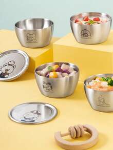 儿童304不锈钢带防尘盖餐碗，220毫升，适用于婴儿辅食、面条、汤和牛奶等餐具 - 彩色 - 查看 4