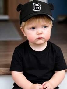 1pc A-Z Letter Printed Adjustable Baseball Cap For Baby Boys, Kids Sun Hat, Unisex Casual Wear - Black - View 8