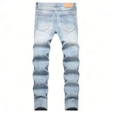 Pantalones vaqueros para hombre, pantalones de otoño-invierno para hombre, pantalones largos de mezclilla azules sencillos de estilo urbano con estampado digital para hombres jóvenes y elegantes. - Azul - Ver 2