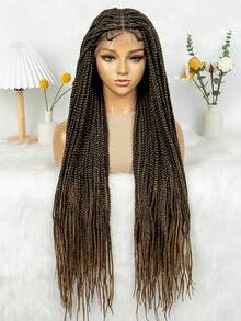 A ANYTIME Perruque avec tresses frontales en dentelle, perruque tressée en fibre synthétique légère brun clair - Tabac - Voir 4