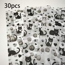 10/30/60张趣味猫咪主题毛线礼品包装纸，50x35厘米 - 非常适合春夏庆典、婚礼、情人节、生日、花束、派对礼品和礼品袋；派对礼品包装 | 趣味设计 | 光滑质地；送给爱猫人士的礼物 - 黑色貓咪 - 查看 13