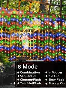 9.84英尺太阳能窗帘灯，8种照明模式，300/200/100颗LED灯珠，室内/室外防水铜线灯，适用于圣诞派对、婚礼、家居、卧室、花园、栏杆、栅栏、屋檐、墙面装饰（暖白光、多色光、白光）