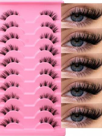 10 Pairs False Eyelashes, Winged Eyelashes, Half-Eye Lashes, Cat Eye & Fox Eye Upturned Lashes, Delicate & Natural, Fluffy & Voluminous, Suitable For Parties, Vacations, Galas, Daily Commute, Reusable, Beginner-Friendly, Gift For Girls/Women, Eid
