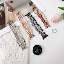 Elastic Beaded Watch Band Compatible With Samsung Galaxy Watch 8 40mm 44mm & Galaxy Watch 8 Classic 46mm, Crystal Stone Bracelet Strap, Stretchy No Clasp Women Jewelry Style Replacement Wristband