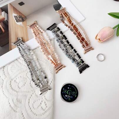 Elastiskt pärlbesatt klockarmband lämpligt för Samsung Galaxy Watch 8 40mm/44mm och Galaxy Watch 8 Classic 46mm, kristallpärlarmband, smyckesinspirerat elastiskt ersättningsarmband för kvinnor utan spänne