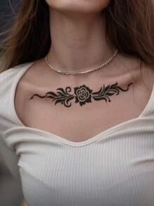 Hana Hand Drawn Tattoo Hollow Template Minimalism Hana Bride Elegant Lace Mandala Flower Pattern Sticker Suitable For Hands, Feet, Shoulders, Neck, Collarbone Semi Permanent Fake Tattoo Sticker 1 Pack - Black - View 6