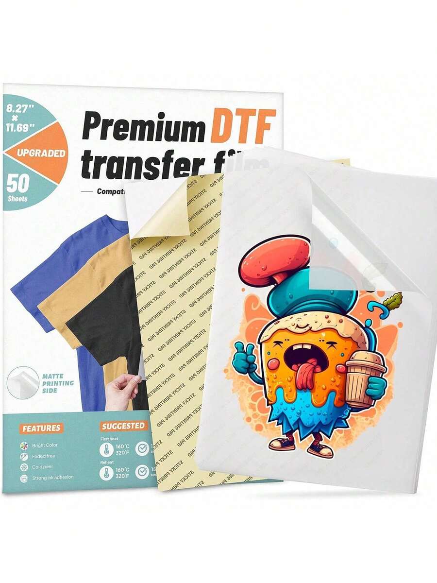 EstiloTendenciaPelíCula De Transferencia DTF, 50 Hojas De Papel DTF De 21.59 X 27.94 Cm Con Almohadilla De ImpresióN Inteligente Para Todas Las Impresoras De SublimacióN Y TDF, PelíCula DTF Para Pirateo DeCalidad PremiumVersióN Mejorada