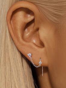 EleRunis 1pc 0.1 Carat Moissanite Diamond 925 Sterling Silver Star Tassel Flower Stud Earrings, 18K Gold Plated Flat Bottom Cartilage Earrings, Suitable For Daily Wear, Weddings, Parties, Engagements, Anniversaries, Valentine's Day And Other Occasions