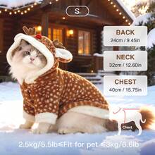 HAZOOWILL Faux Fur Cute Reindeer Dog Coat With Antler Hood And White Trim - Warm & Cozy Winter Pet Apparel, Suitable For Cats And Small Dogs