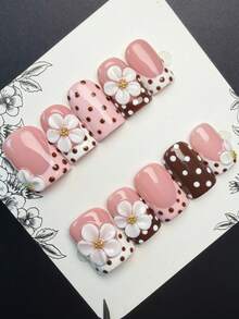 Bộ 10 móng giả phong cách Y2K Baddie, hình vuông ngắn, làm thủ công, màu nude, trắng, hồng, đỏ với các họa tiết kiểu Pháp, chạm khắc, đính hạt, chấm bi, phù hợp cho phụ nữ và bé gái, dự tiệc, sử dụng hàng ngày, bao gồm bộ dụng cụ (màu phụ kiện ngẫu nhiên). - Nhiều màu - Xem 1