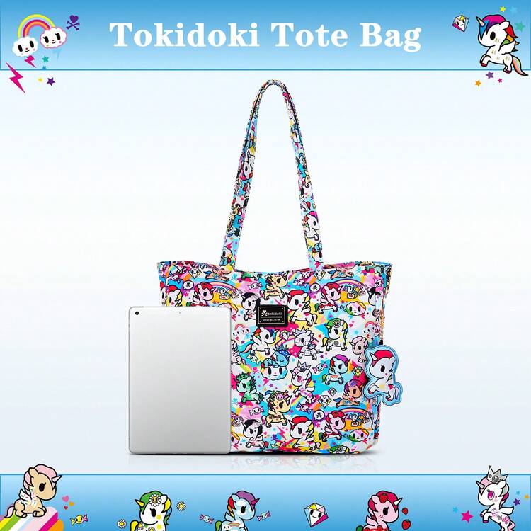 Official Tokidoki Tote Bag With Unicorno Keychain, Cartoon Canvas Bag Handbag Large Capacity Shoulder Bag For Women Girls - 淺藍色 - 查看 5
