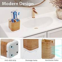 Toothbrush Holder Toothpaste Organizer Drainage For Bathroom Vanity Detachable Anti-Slip Brushed Nickel Toothpaste Storage Caddy 3 Slots With Drainage Holes For Makeup Brush Razor Stand - Vân gỗ - Xem 3