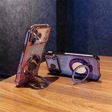 Luxury Bling Electroplated Phone Case Compatible With IPhone17 Promax 16 Pro 16e 15 14 13 12 Compatible With Samsung Galaxy S25Ultra S24Ultra S23Ultra S22Ultra - Women's Fashion Sparkle Cover With Mirror & Foldable Stand, Full Body Shockproof Anti-Fall Cover - Black - View 9