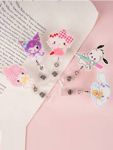 Sanrio Hello Kitty Retractable ID Card Holder, Acrylic Material, Easy-Peel Protective Film, Suitable For Office Use, Cat-Shaped, Retractable - Easy-pull Buckle - View 3