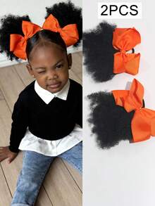 2 gói búi tóc trẻ em kiểu Afro Puff mềm mại, tóc xoăn Marley, có kẹp nơ, kèm dây chun. - màu đen - Xem 12