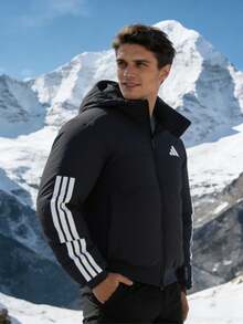 Adidas PUFF DOWN JKT經典三條紋男子羽絨外套 戶外保暖連帽運動服 簡約休閒男子外套 JG3845