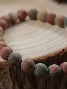 1件装毕加索石天然石脉轮手链，女士款 - 波西米亚风格彩色珠子