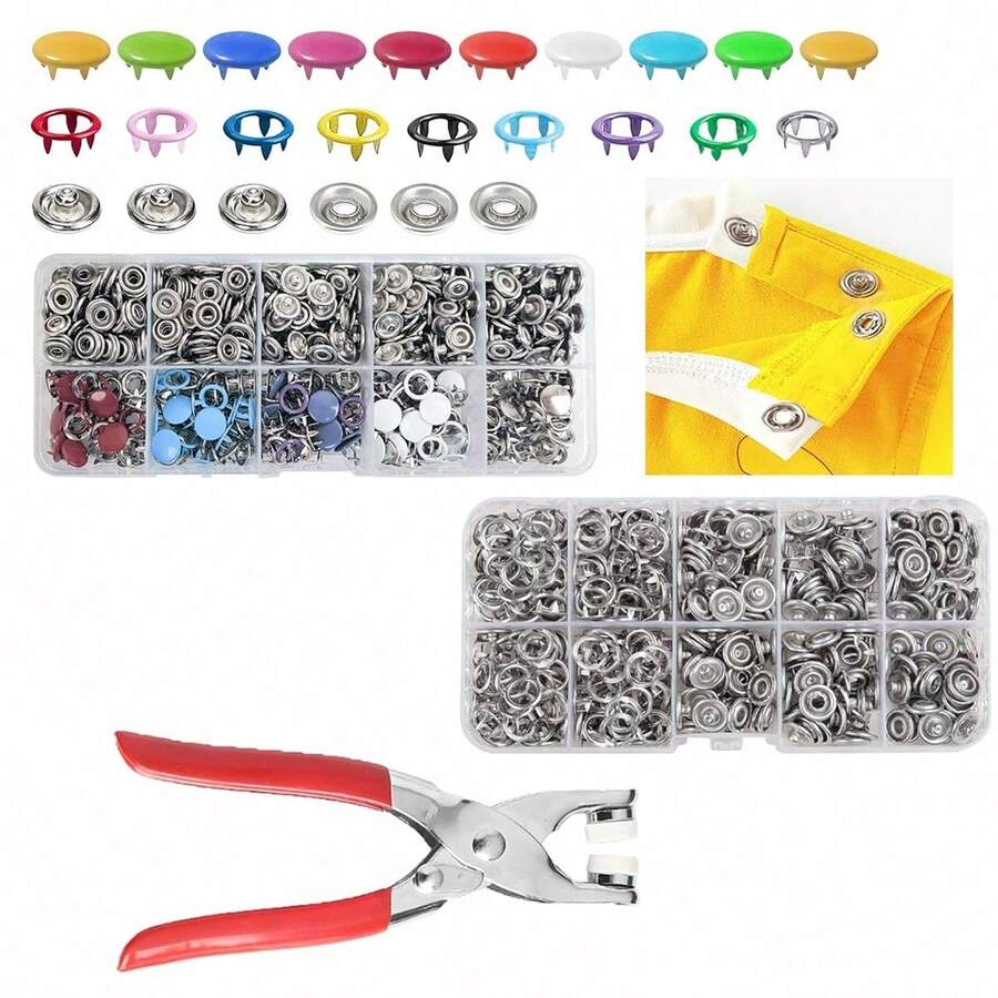 200 Sets Metal Snaps Buttons With Fastener Pliers Press Tool Kit Perfect For DIY Crafts Clothes Hats And Sewing, Snap Button Fasteners Kit For Clothing Sewing - Multicolor - View 1