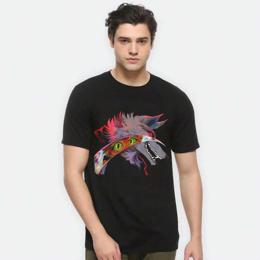 Der gestiefelte Kater Der letzte Wunsch Wolf T-Shirt, Herren- und Damen Größen (MUL-010678) - Schwarz - Übersicht 1