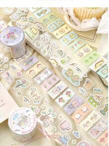 1卷合成纸模切和纸胶带，“快乐旅程”系列剪贴簿DIY装饰贴纸，文具扁平装饰胶带 - 絨絨星球 - 查看 1