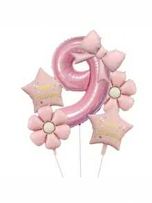 6pcs/Set Pink Number & Bow Tie Party Balloons, With Daisy, "Happy Birthday" And Star Foil Balloons, Suitable For Birthday Party, Celebration, Anniversary, Festival, Backdrop, Outdoor Party Decor, Photo Prop, Baby Shower - Multicolor - View 12