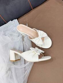 1双白色可爱凉鞋，蝴蝶结褶皱设计，优雅高跟，适合各种场合和通勤。 - 白色 - 查看 12