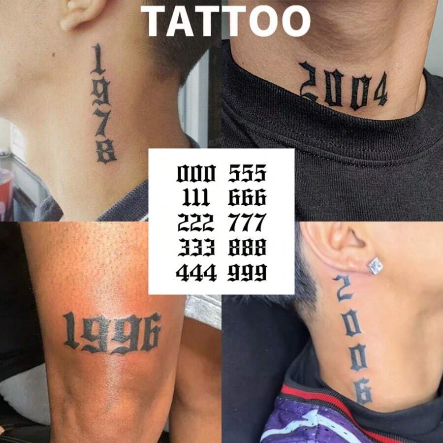 防水阿拉伯數字臨時紋身貼，草本臨時紋身，逼真假紋身，男女通用，持效1-2週，適合男士與女士，派對裝飾，裝飾圖案，數字紋身，時尚潮流，紋身愛好者 | 時尚藝術字體紋身，哥德風數字
