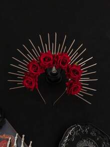 Artificial Rose Gold Halo Crown Sunburst Spike Crown Headpiece Mary Headband Women's Costume, Goddess Headband Boho Bridal Gothic Wedding, Valentine's Day Birthday Party Hair Bands, Carnival - 1Pc Crown - View 6