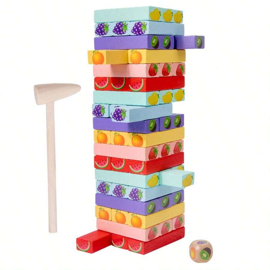 Wooden Stacking Tower Building Blocks Game, Interactive Parent-Child Desktop Puzzle Toy